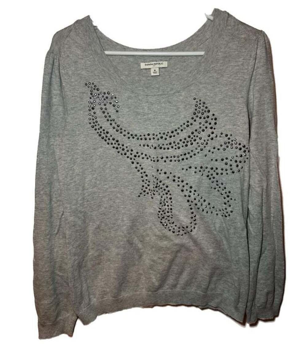 Banana‎ Republic Grey Long Sleeve Sweater with Stud Embellishment
